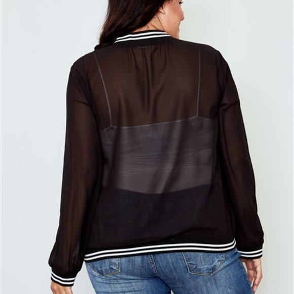 Tyler Black Sheer Contrast Trim Jacket (Plus) - Picture 5 of 5